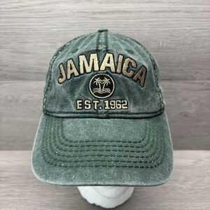 Vintage Jamaica Est. 1962 Distressed Baseball Cap Green Washed Palm Tree Hat OS